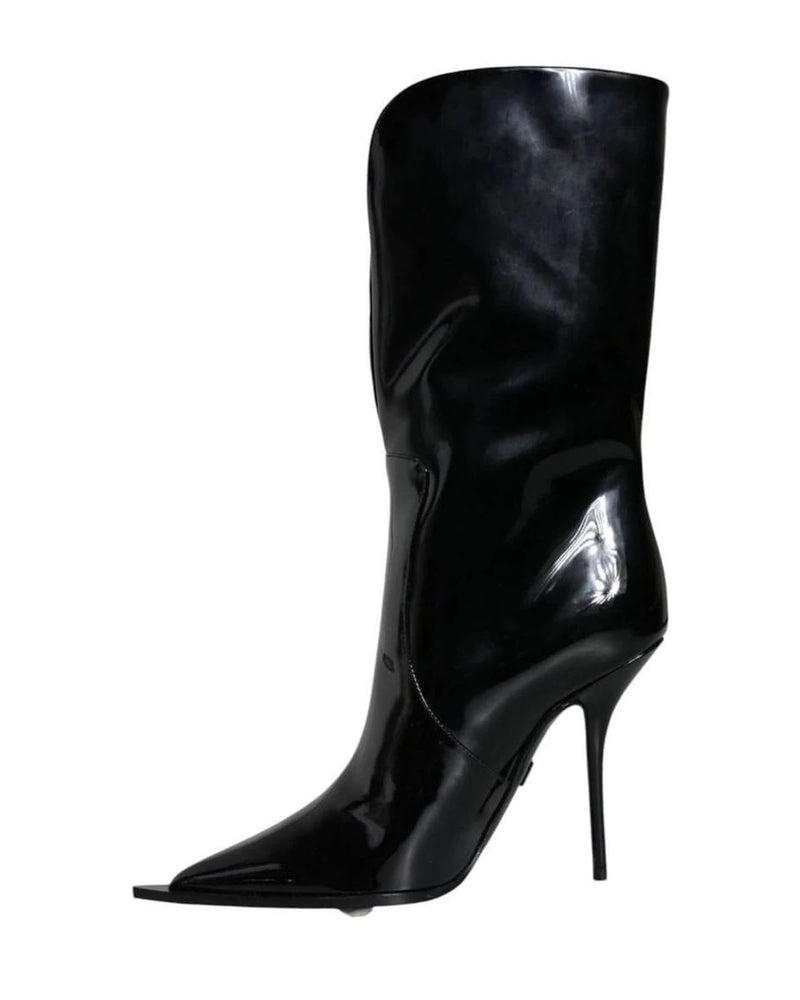Dolce & Gabbana Black Patent Leather Mid Calf Boots Shoes Boots