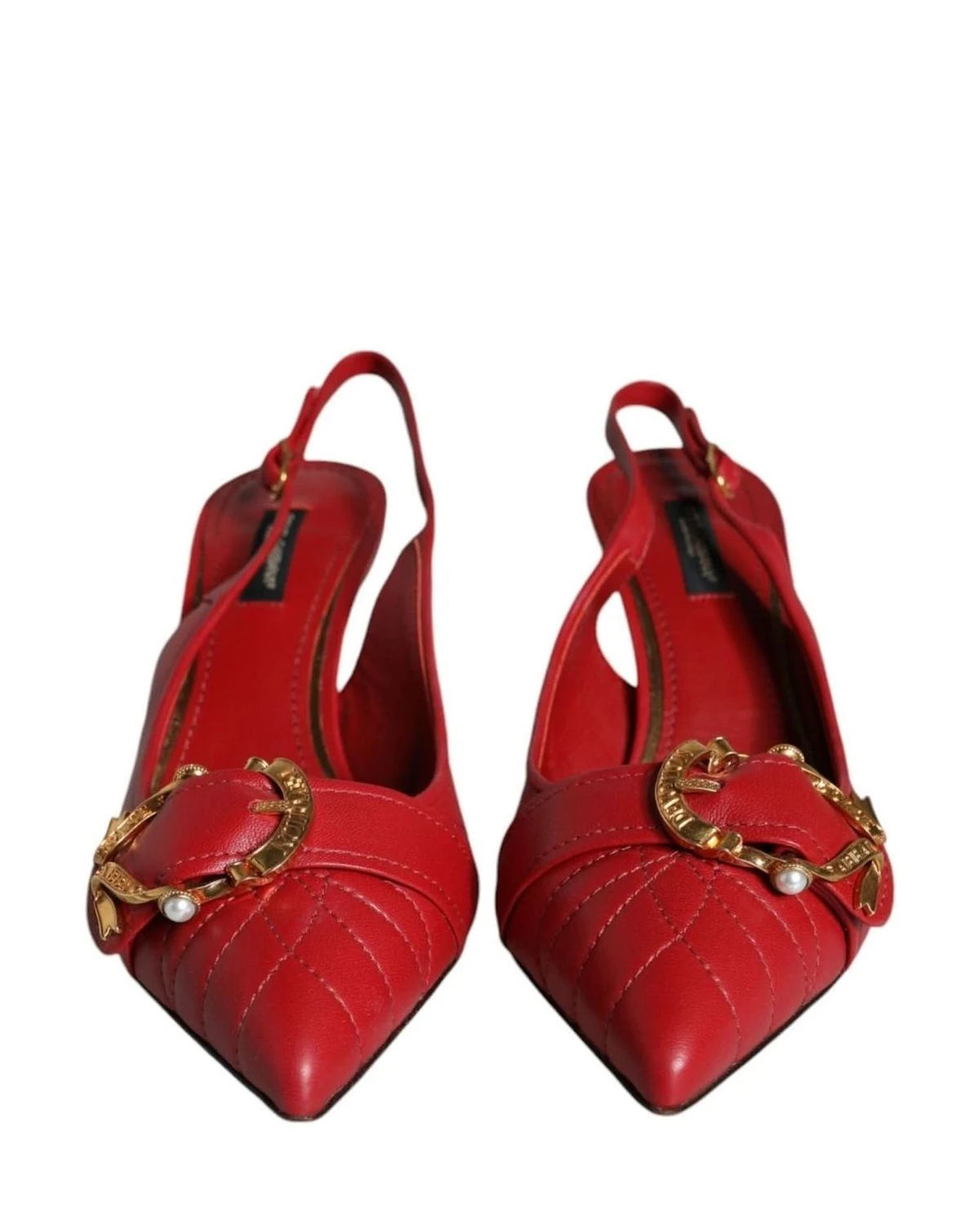 Dolce & Gabbana Red Devotion Leather Heels Slingback Shoes Heels