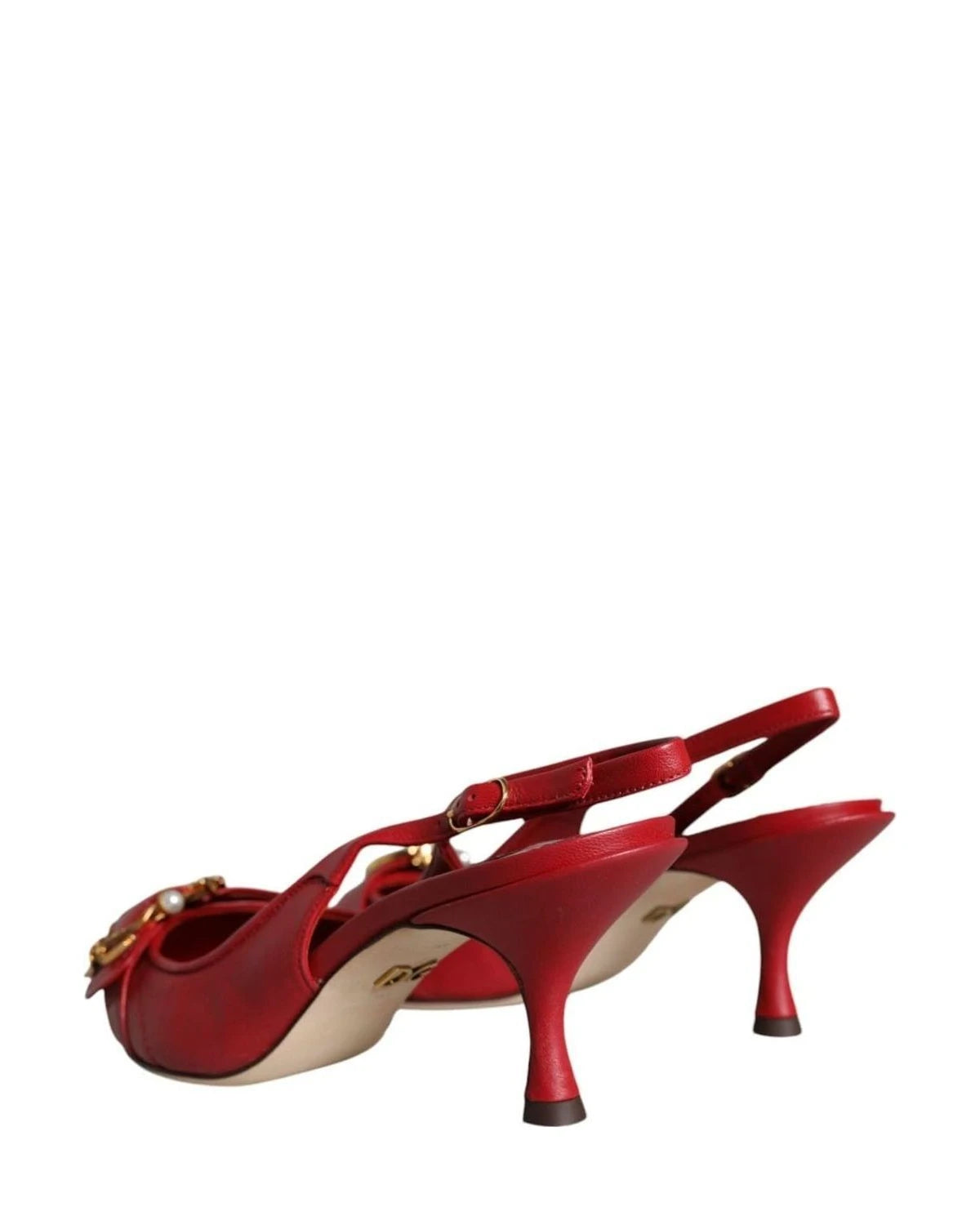 Dolce & Gabbana Red Devotion Leather Heels Slingback Shoes Heels