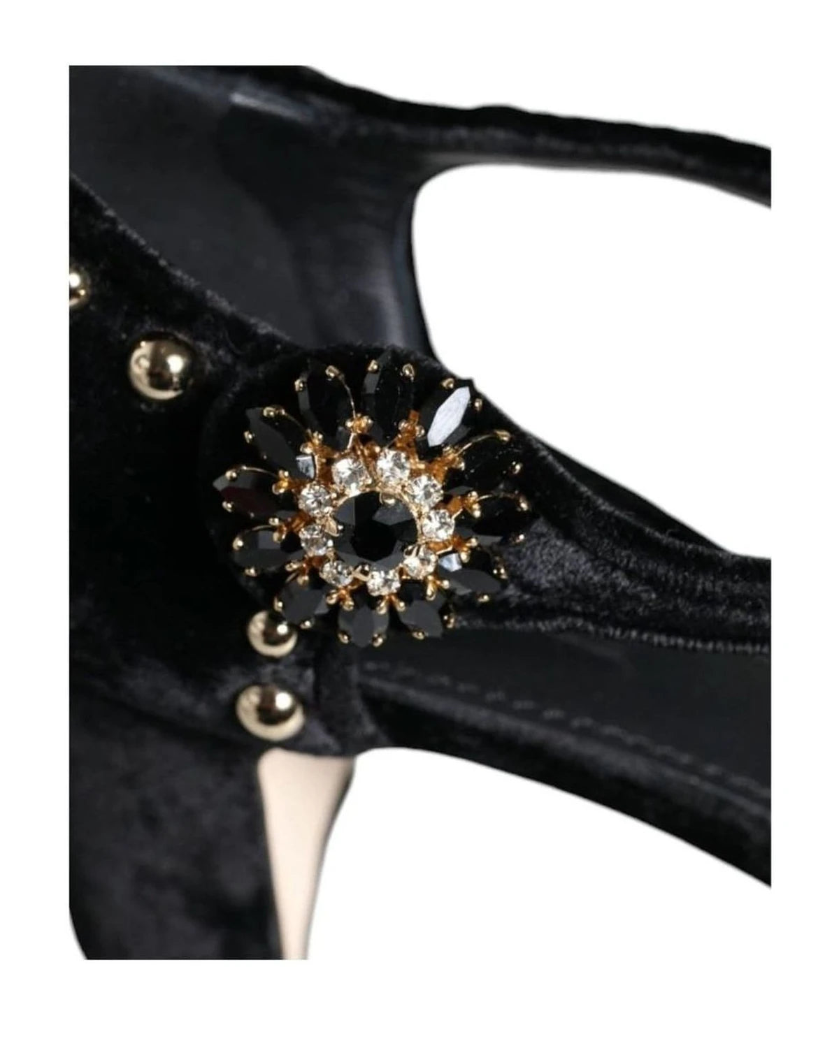 Dolce & Gabbana Black Velvet Roses Ankle Strap Pumps Shoes Heels