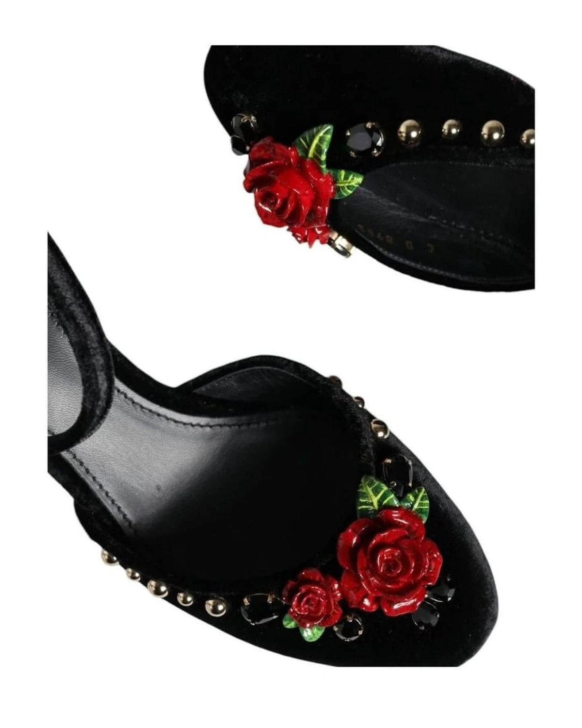 Dolce & Gabbana Black Velvet Roses Ankle Strap Pumps Shoes Heels