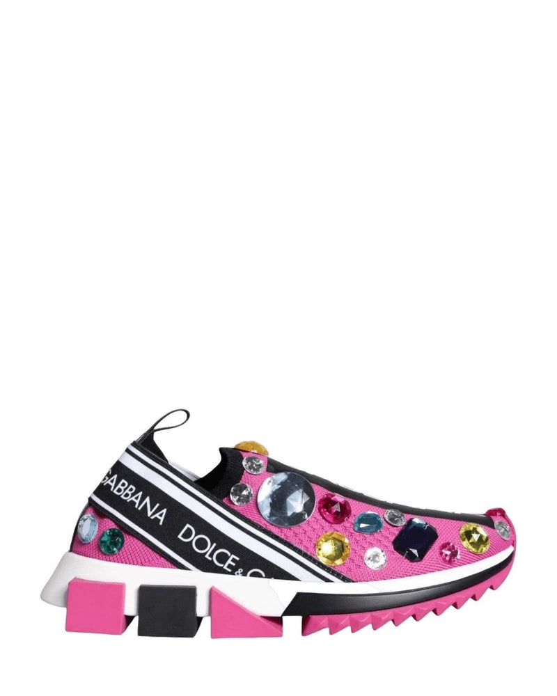 Dolce & Gabbana Pink Sorrento Crystals Low Top Sneakers Shoes Sneakers