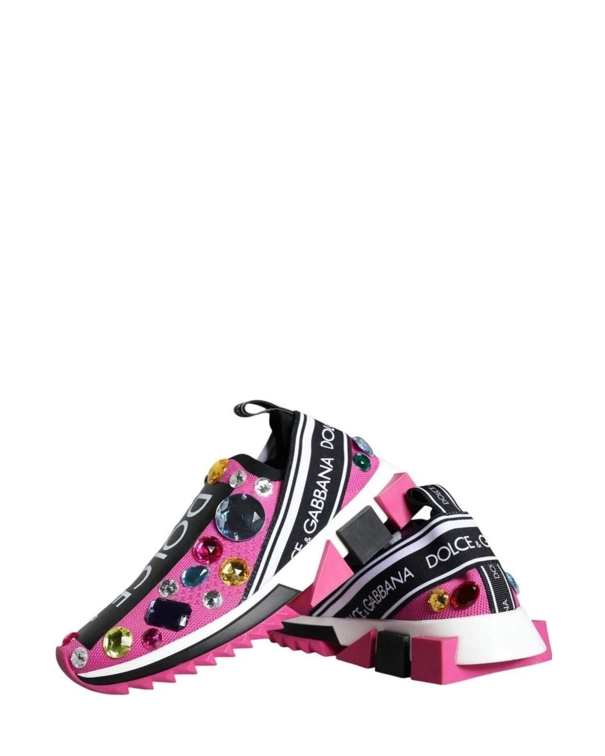 Dolce & Gabbana Pink Sorrento Crystals Low Top Sneakers Shoes Sneakers