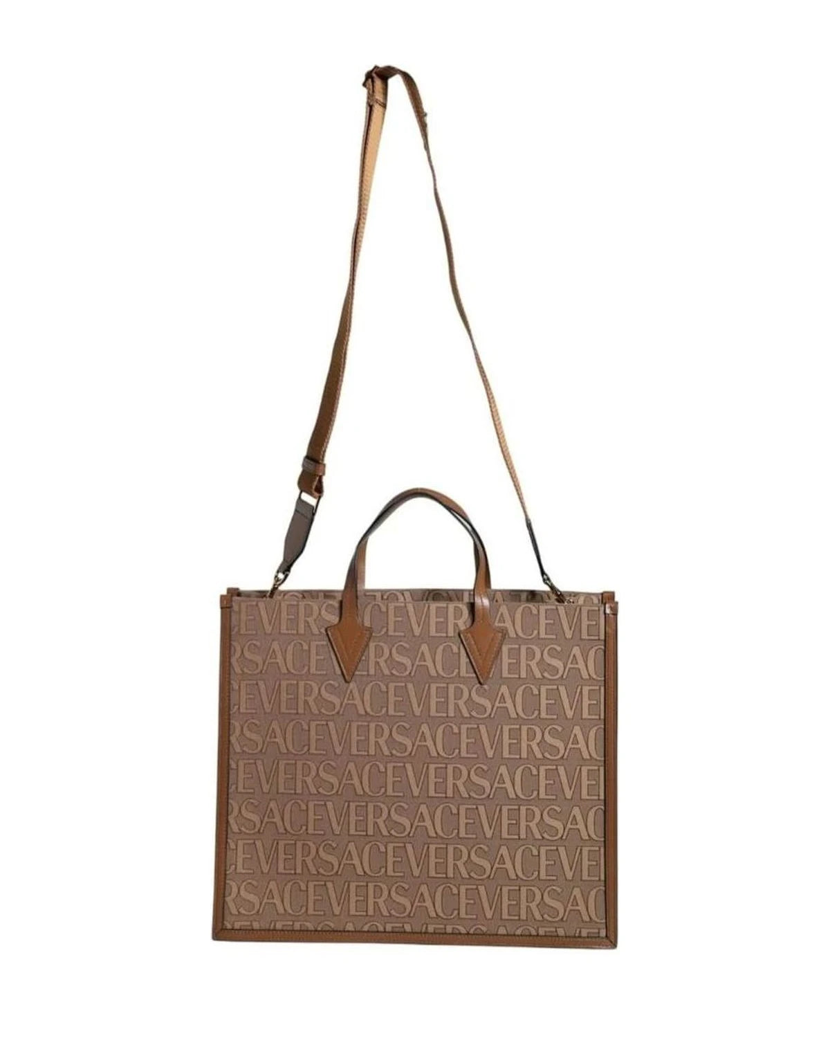 Versace Top Brown Handle Jacquard Leather Logo Crossbody Tote Bag Cross Body Bags
