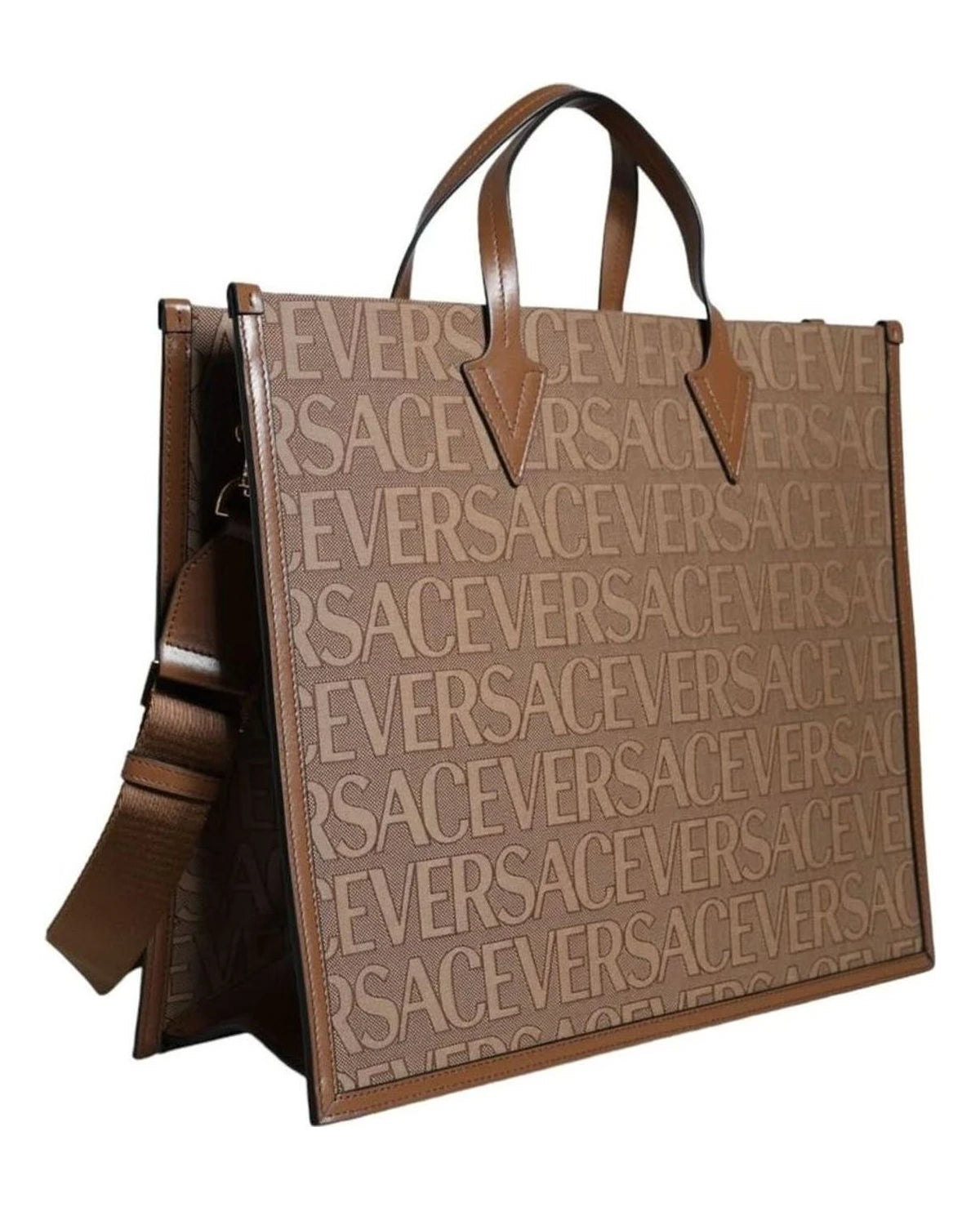 Versace Top Brown Handle Jacquard Leather Logo Crossbody Tote Bag Cross Body Bags