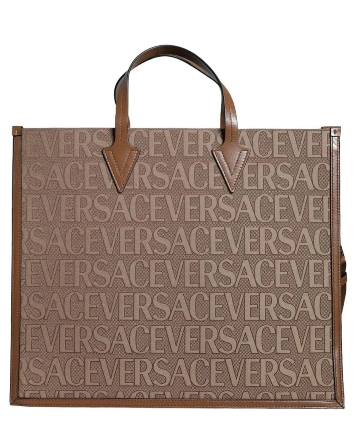 Versace Top Brown Handle Jacquard Leather Logo Crossbody Tote Bag Cross Body Bags