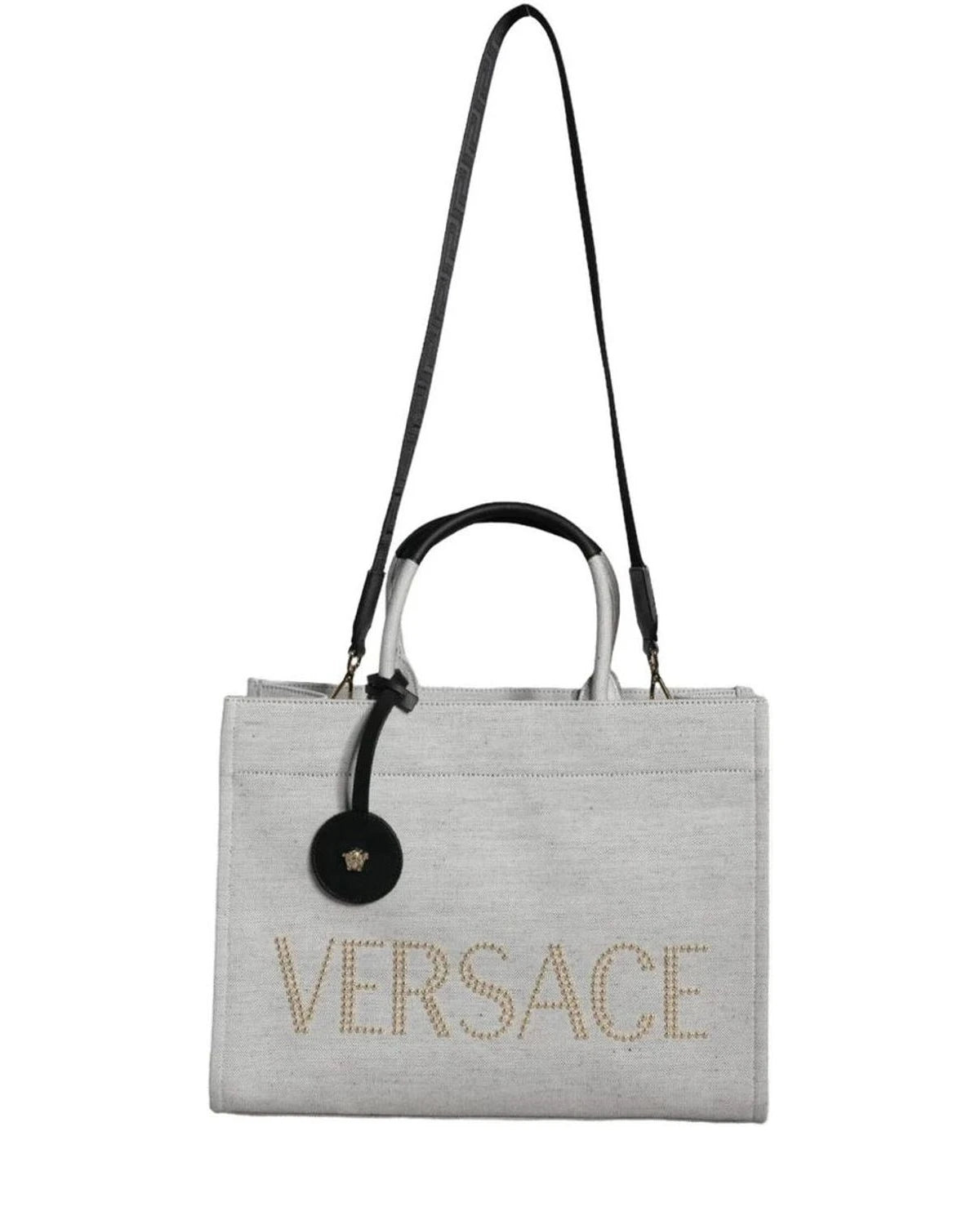 Versace Top White Handle Canvas Leather Logo Crossbody Tote Bag Cross Body Bags