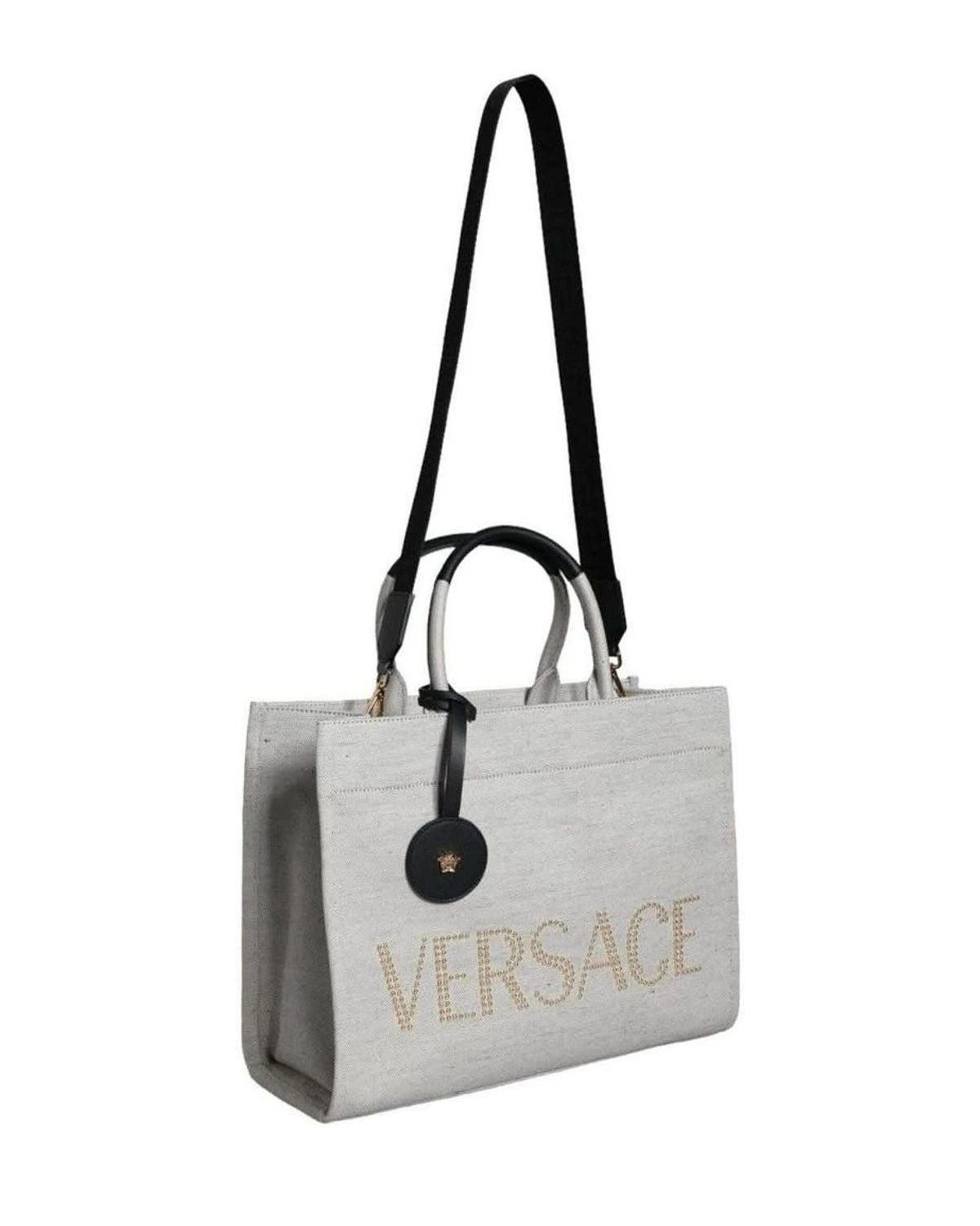 Versace Top White Handle Canvas Leather Logo Crossbody Tote Bag Cross Body Bags