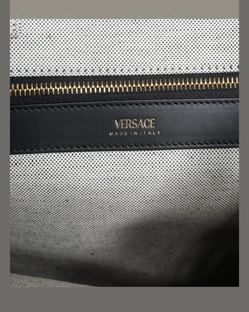 Versace Top White Handle Canvas Leather Logo Crossbody Tote Bag Cross Body Bags