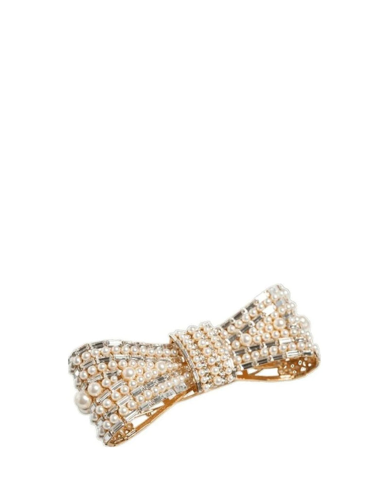 Dolce & Gabbana Gold Tone Brass Bow Crystal Fauxpearl Embellished Brooch Brooches & Lapel Pins