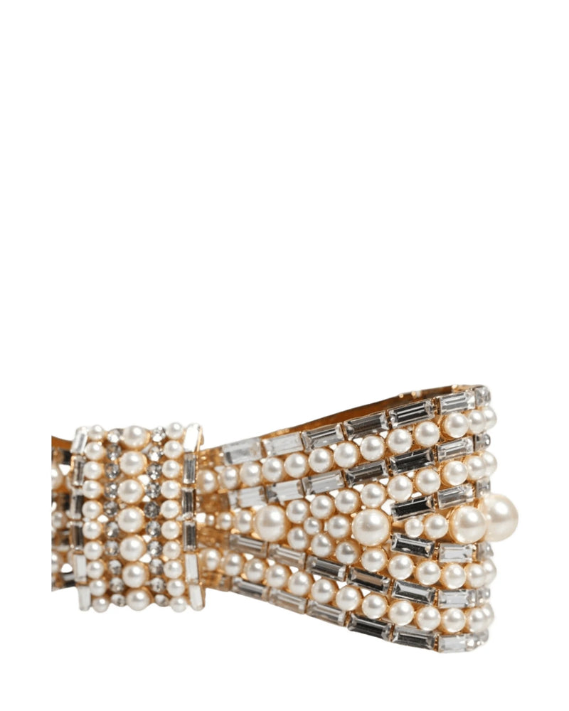Dolce & Gabbana Gold Tone Brass Bow Crystal Fauxpearl Embellished Brooch Brooches & Lapel Pins