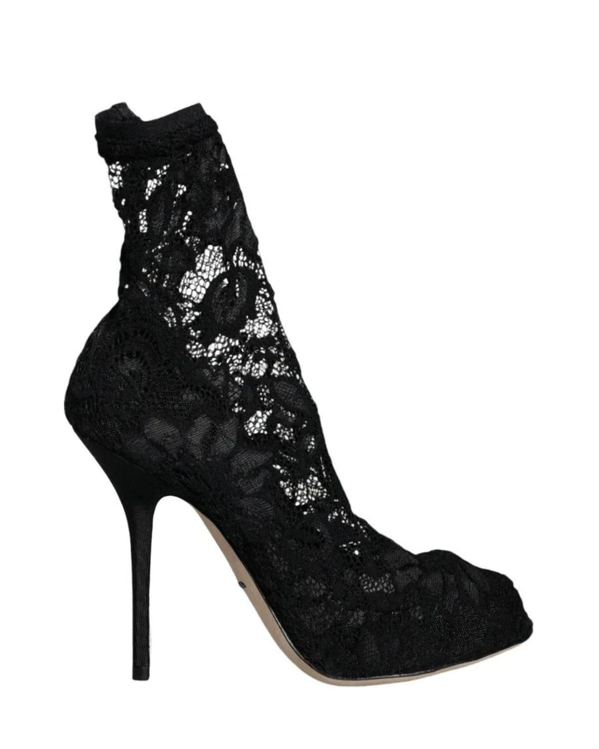 Dolce & Gabbana Black Lace Stretch Heels Mid Calf Boot Shoes Boots