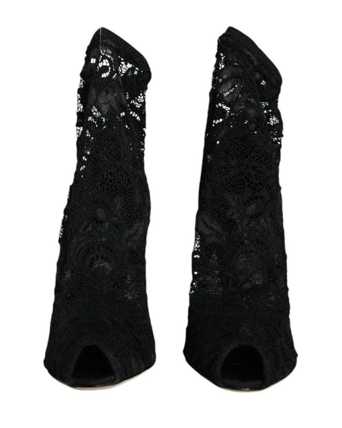 Dolce & Gabbana Black Lace Stretch Heels Mid Calf Boot Shoes Boots