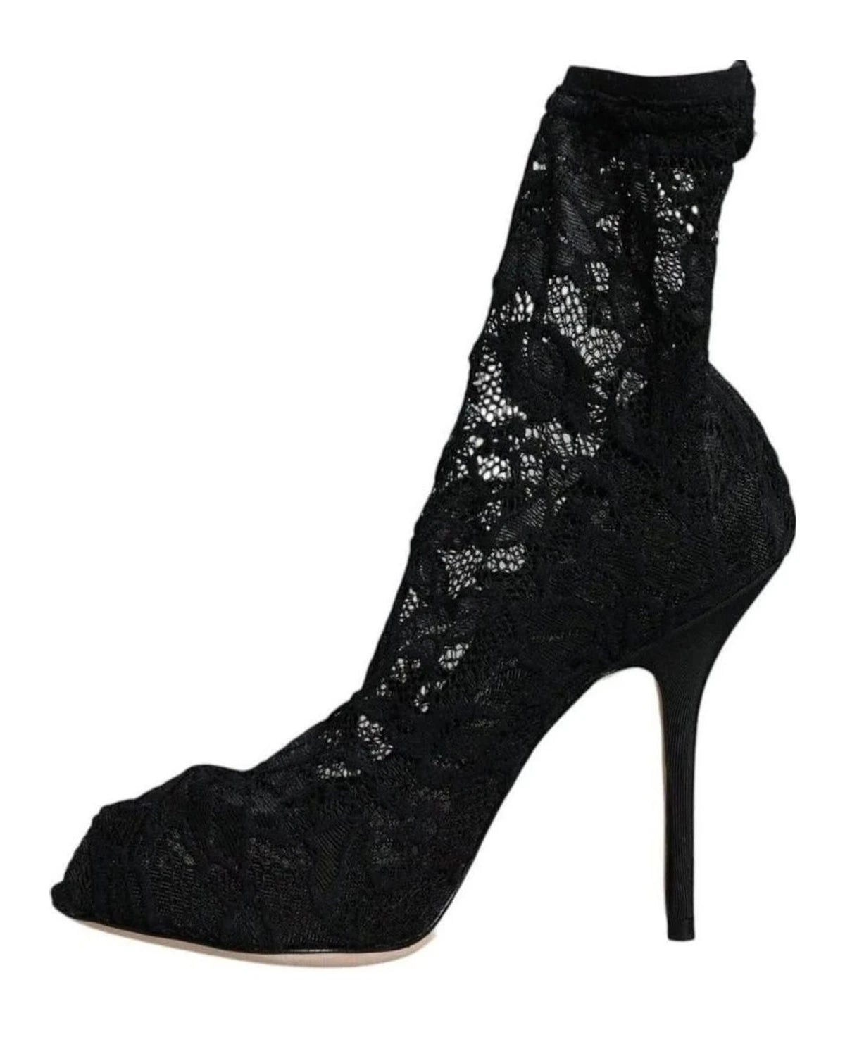 Dolce & Gabbana Black Lace Stretch Heels Mid Calf Boot Shoes Boots