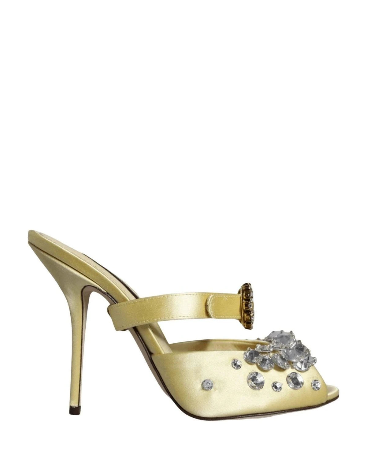 Dolce & Gabbana Yellow Mary Janes Satin Crystal Sandals Shoes Heels