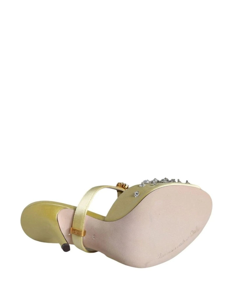 Dolce & Gabbana Yellow Mary Janes Satin Crystal Sandals Shoes Heels