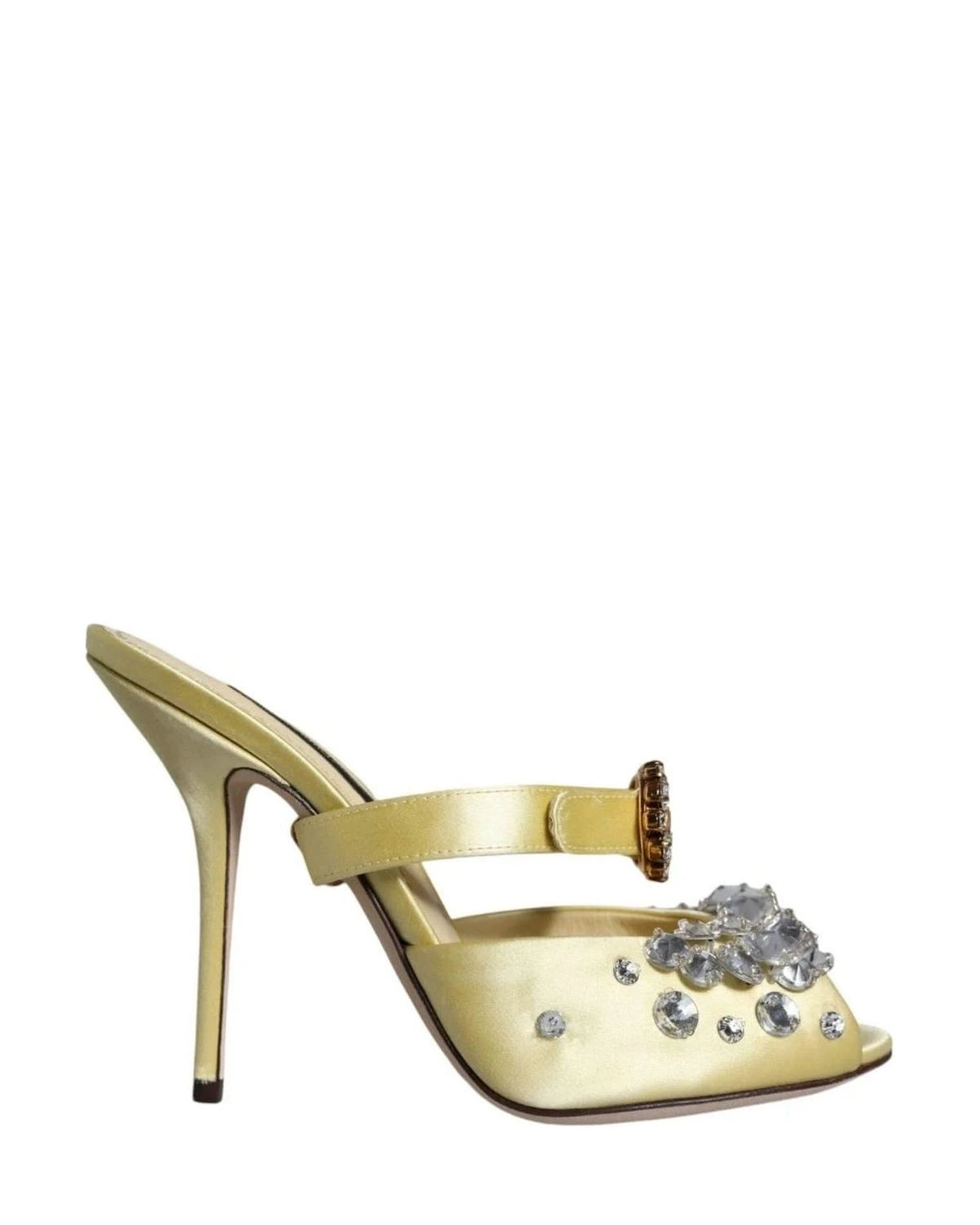 Dolce & Gabbana Yellow Mary Janes Satin Crystal Sandals Shoes Heels
