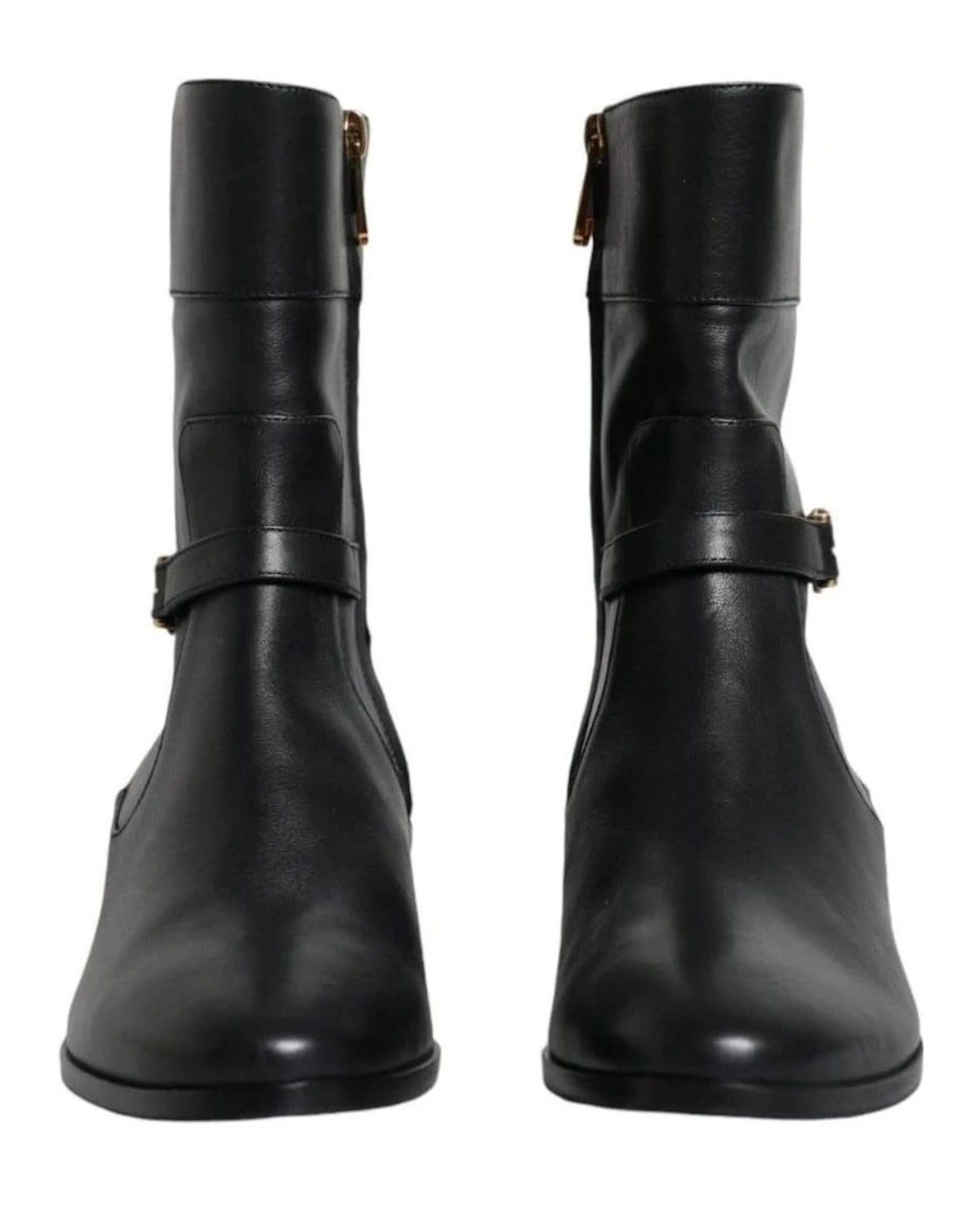 Dolce & Gabbana Black Leather Logo Mid Calf Boots Shoes Boots