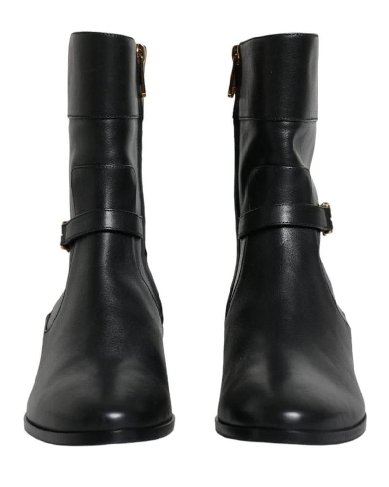 Dolce & Gabbana Black Leather Logo Mid Calf Boots Shoes Boots