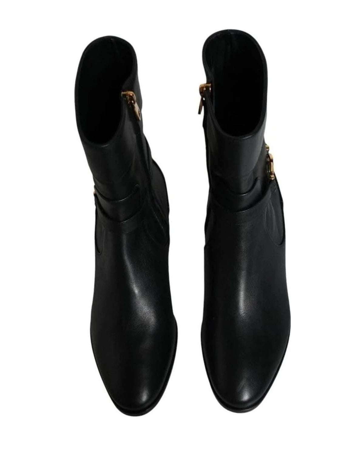 Dolce & Gabbana Black Leather Logo Mid Calf Boots Shoes Boots