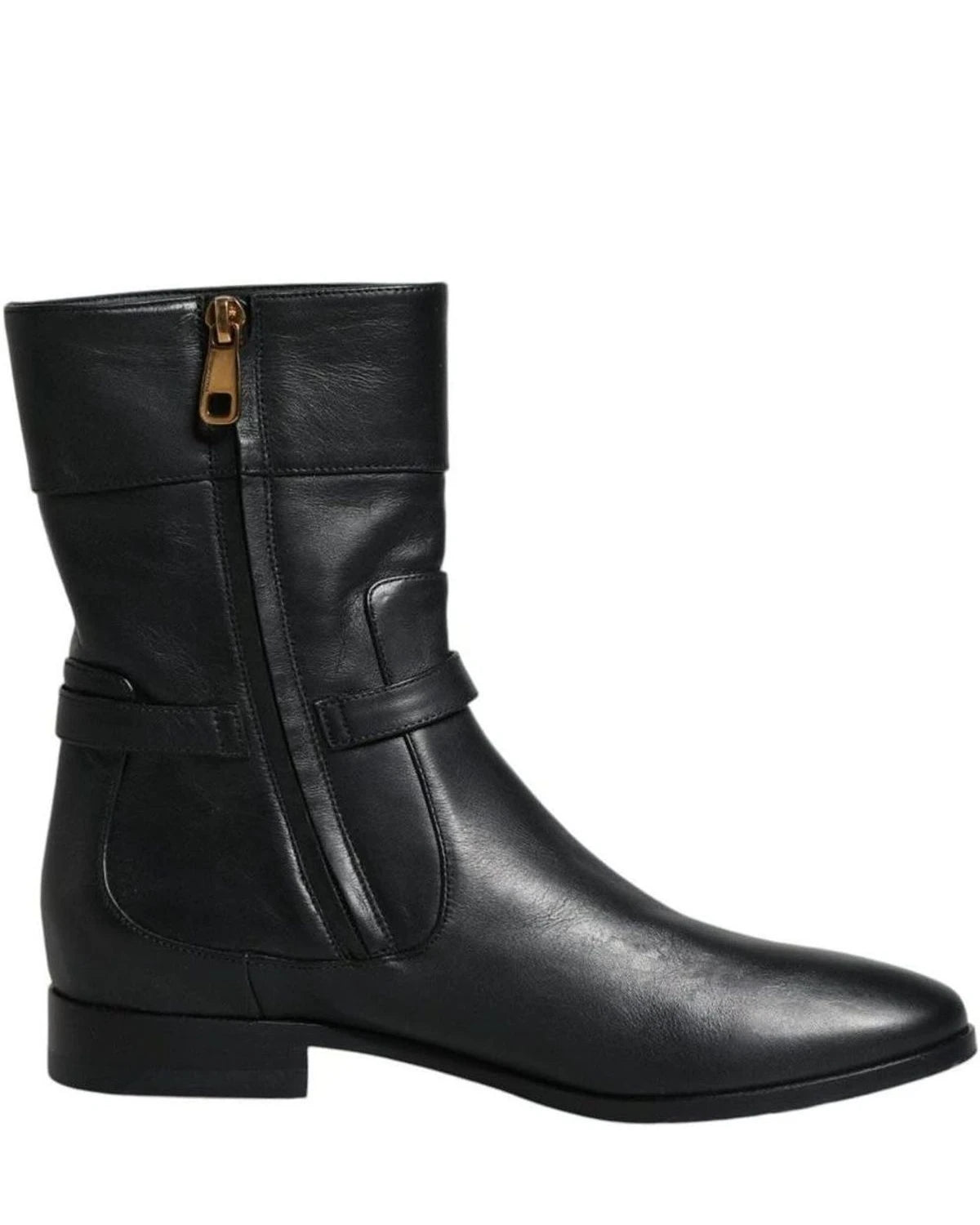 Dolce & Gabbana Black Leather Logo Mid Calf Boots Shoes Boots