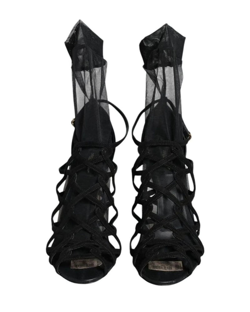 Dolce & Gabbana Black Tulle Stretch Heels Sandals Shoes Heels