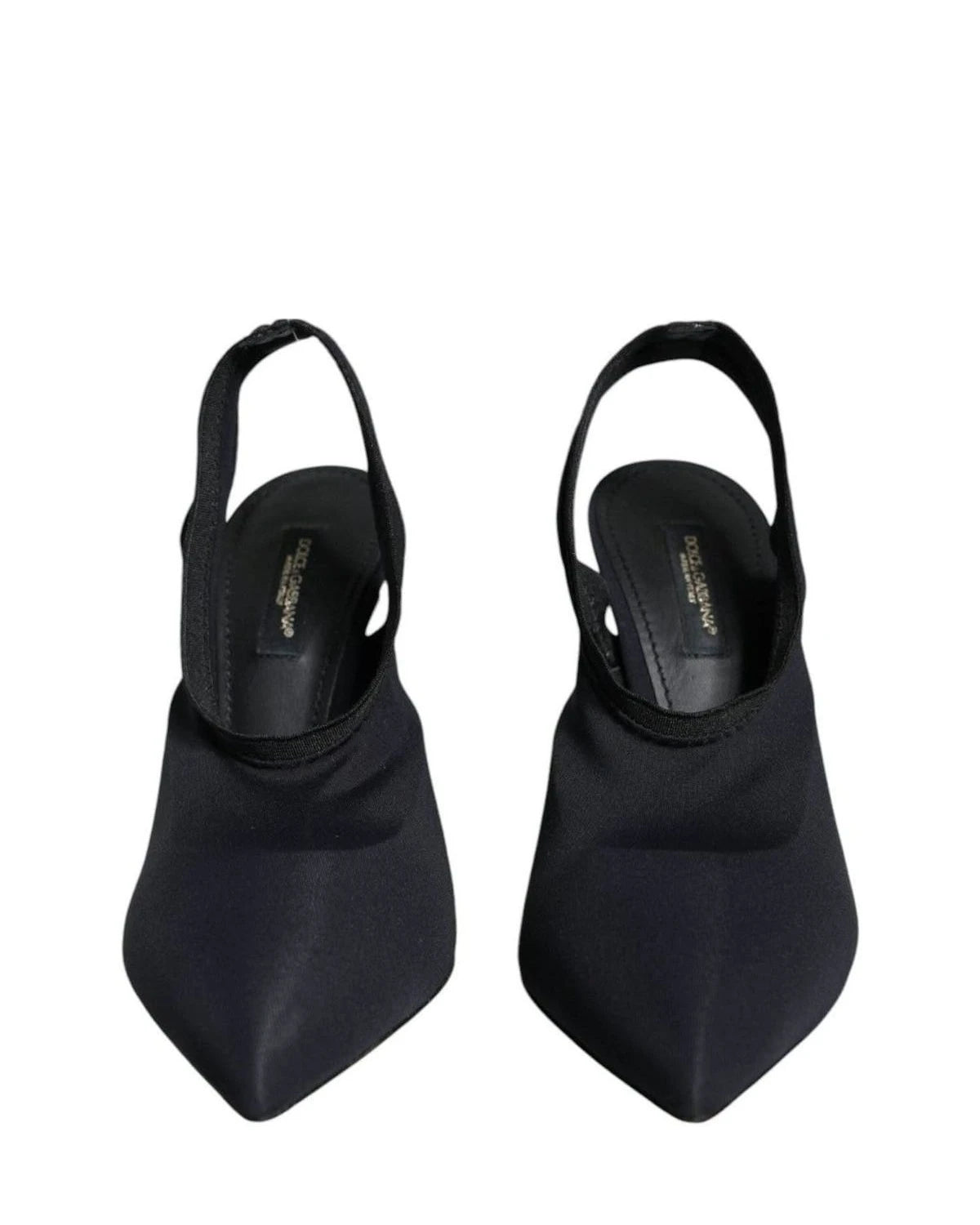 Dolce & Gabbana Black Jersey Stretch Heels Slingback Shoes Heels