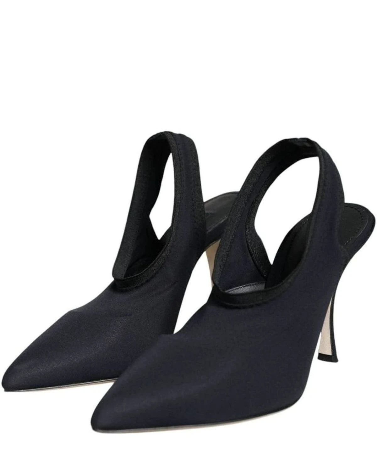Dolce & Gabbana Black Jersey Stretch Heels Slingback Shoes Heels