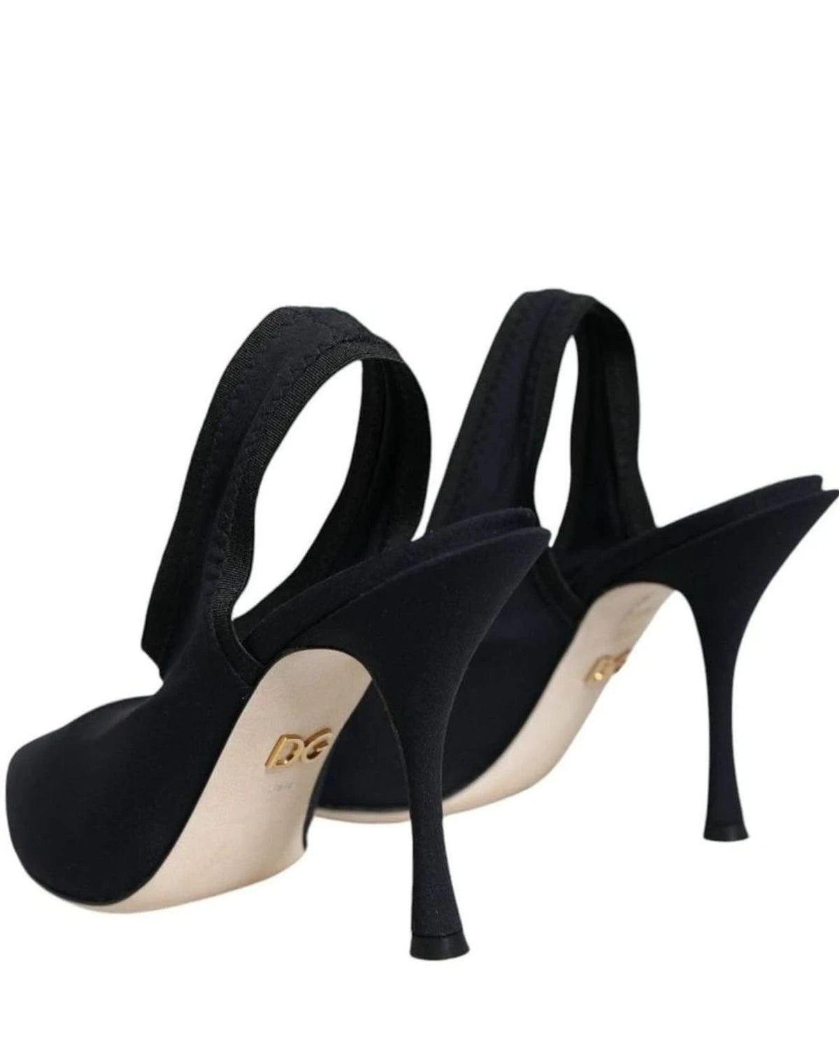 Dolce & Gabbana Black Jersey Stretch Heels Slingback Shoes Heels