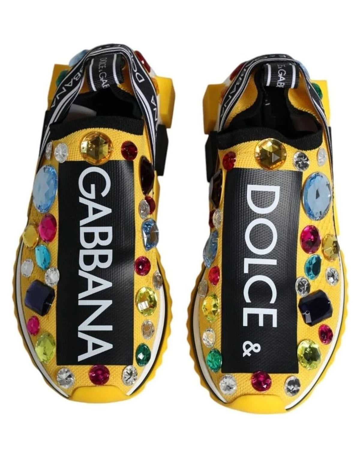 Dolce & Gabbana Yellow Sorrento Crystals Low Top Sneakers Shoes Sneakers