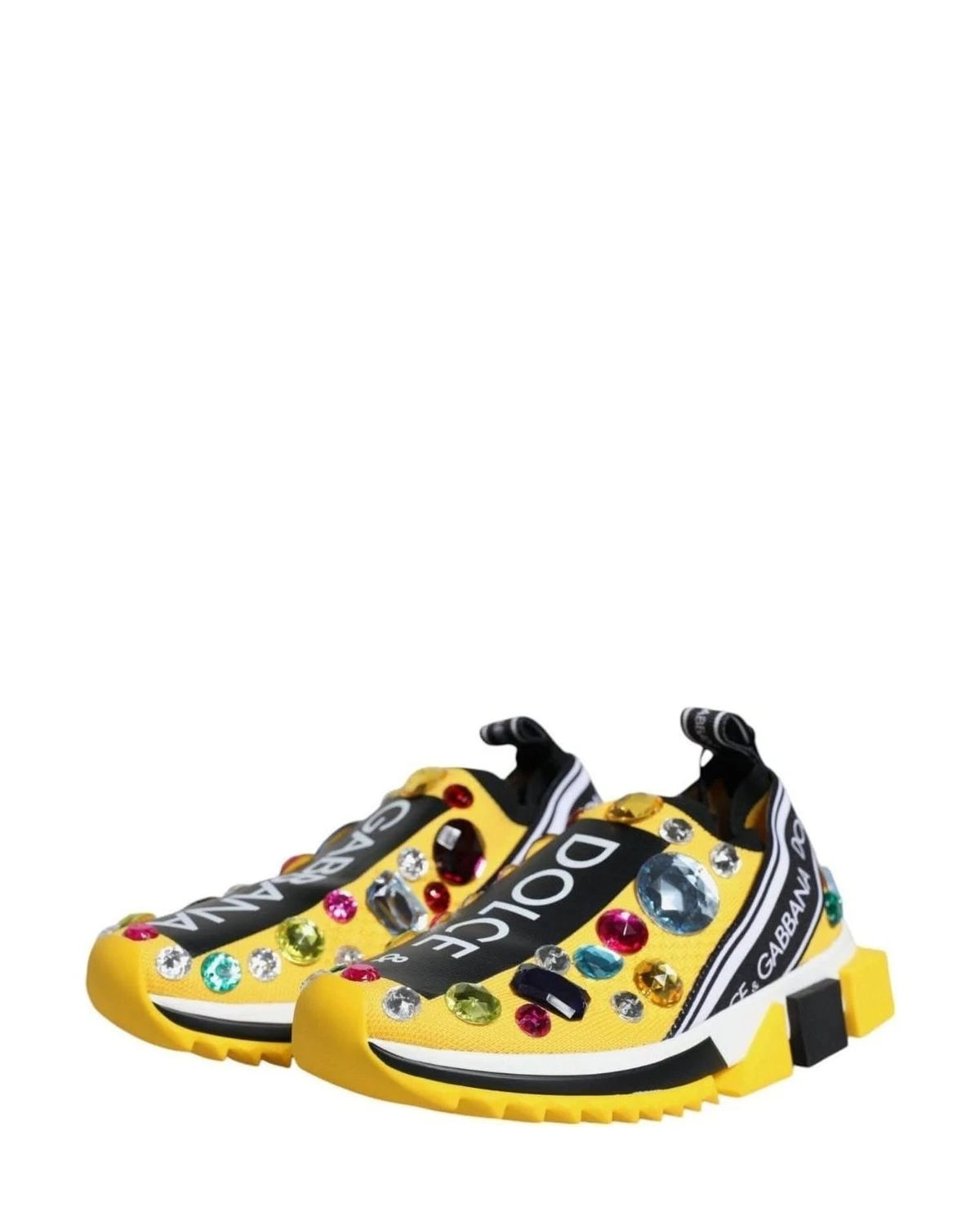 Dolce & Gabbana Yellow Sorrento Crystals Low Top Sneakers Shoes Sneakers
