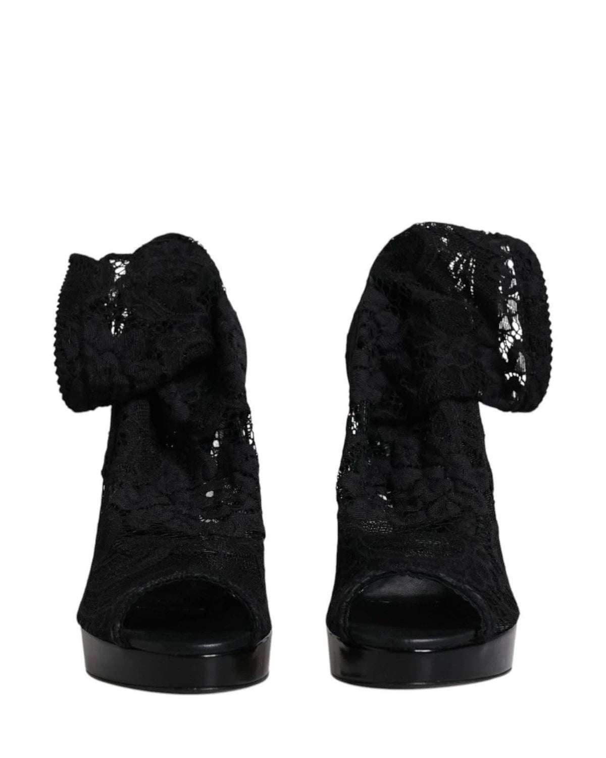 Dolce & Gabbana Black Stretch Taormina Lace Boots Shoes Boots