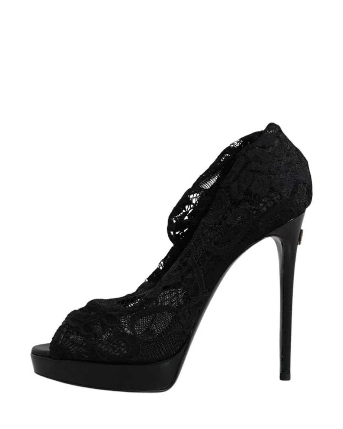 Dolce & Gabbana Black Stretch Taormina Lace Boots Shoes Boots