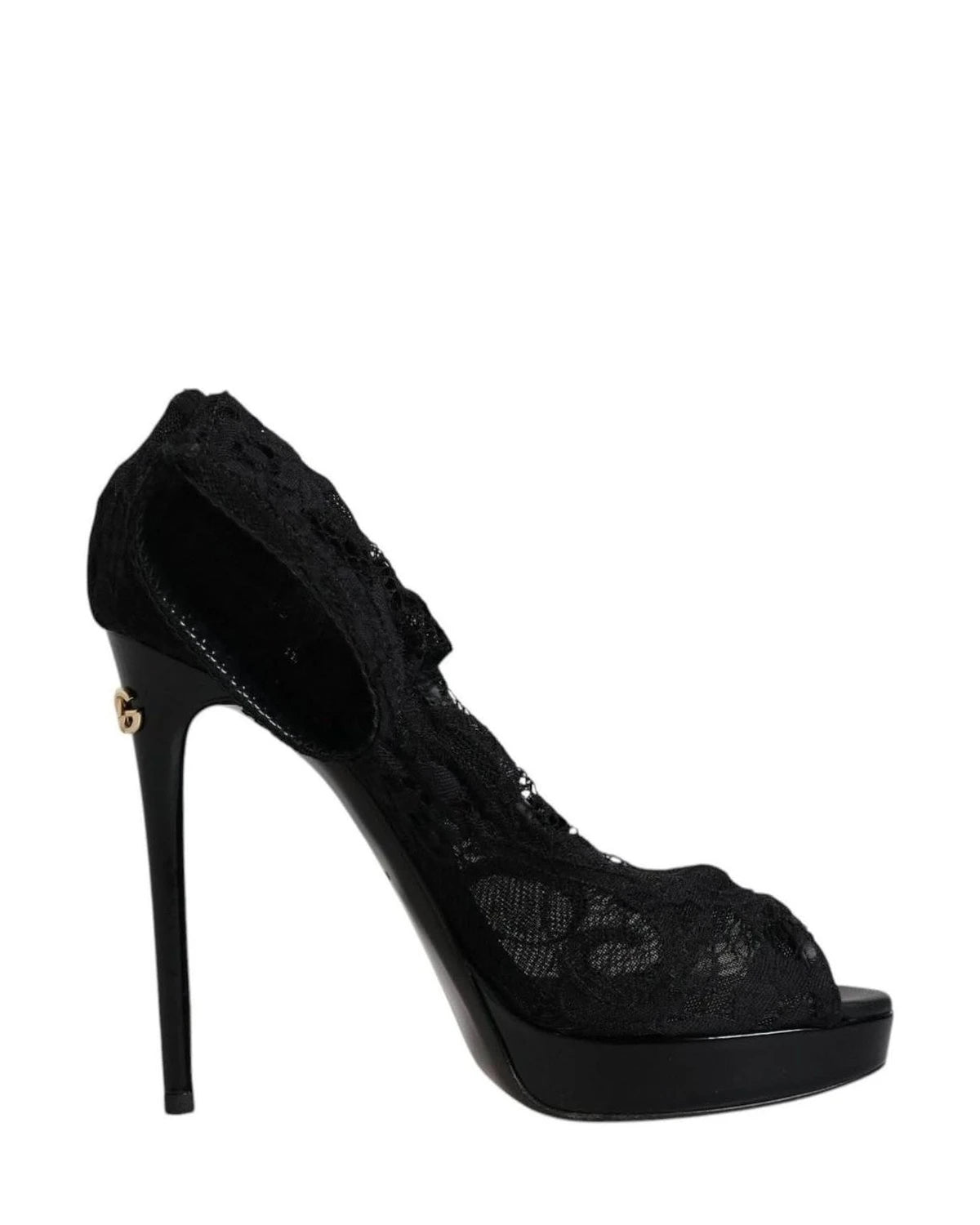 Dolce & Gabbana Black Stretch Taormina Lace Boots Shoes Boots