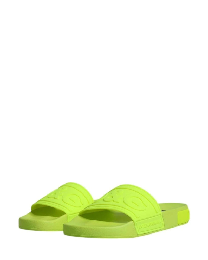 Dolce & Gabbana Green Rubber Slides Sandals Beachwear Shoes Flats