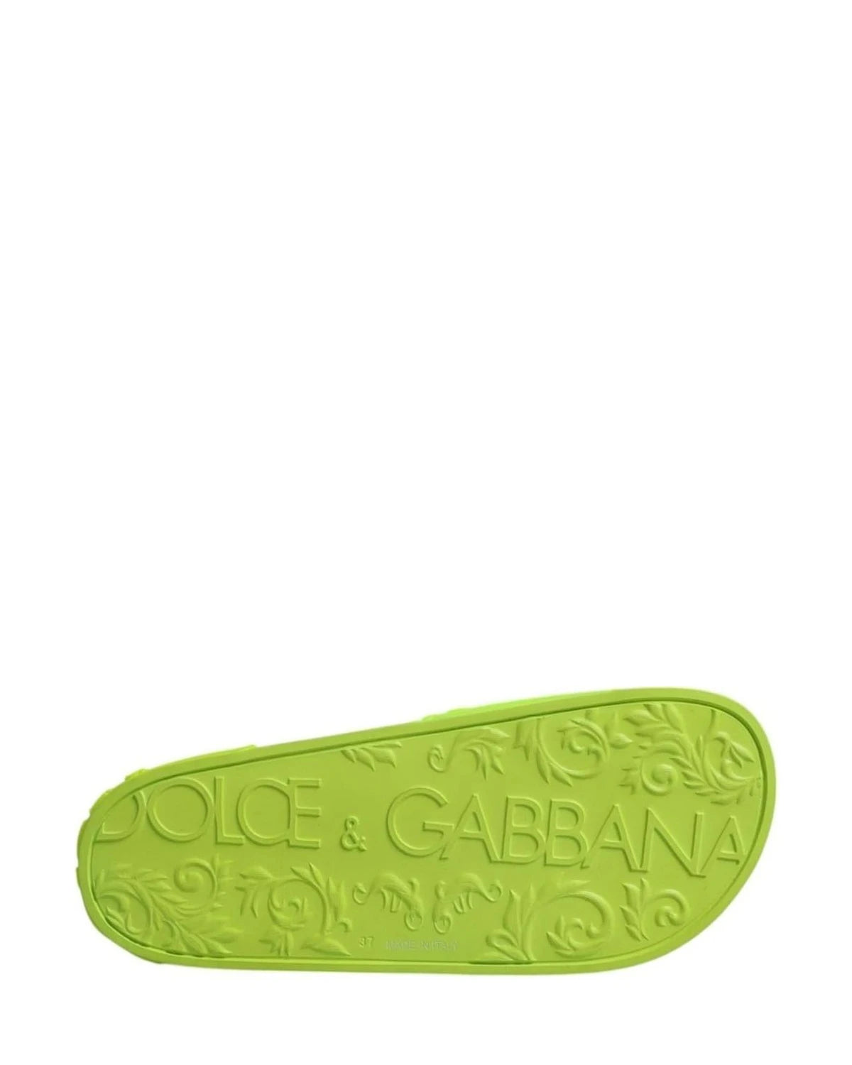 Dolce & Gabbana Green Rubber Slides Sandals Beachwear Shoes Flats
