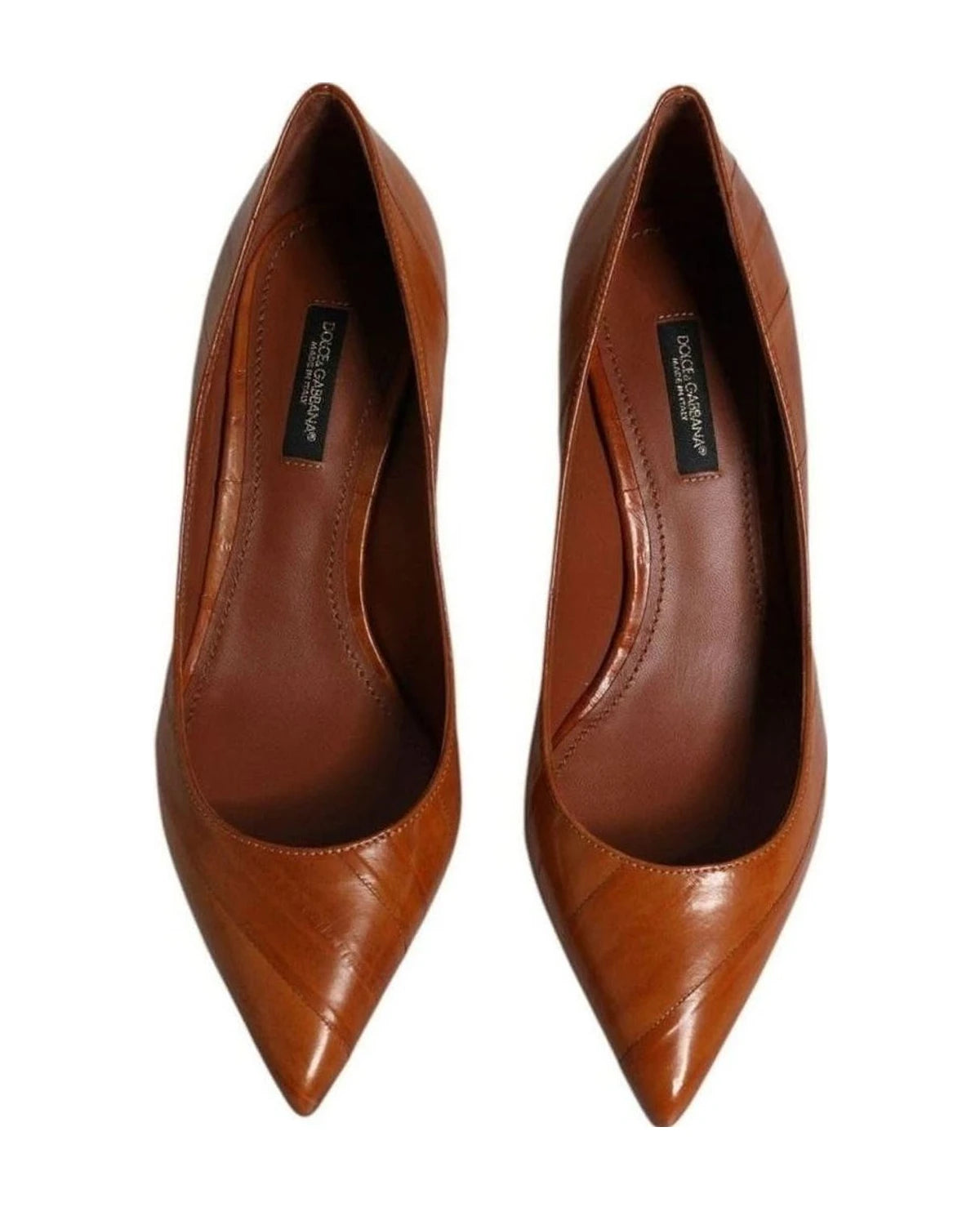 Dolce & Gabbana Brown Leather Kitten Heels Pumps Shoes Heels