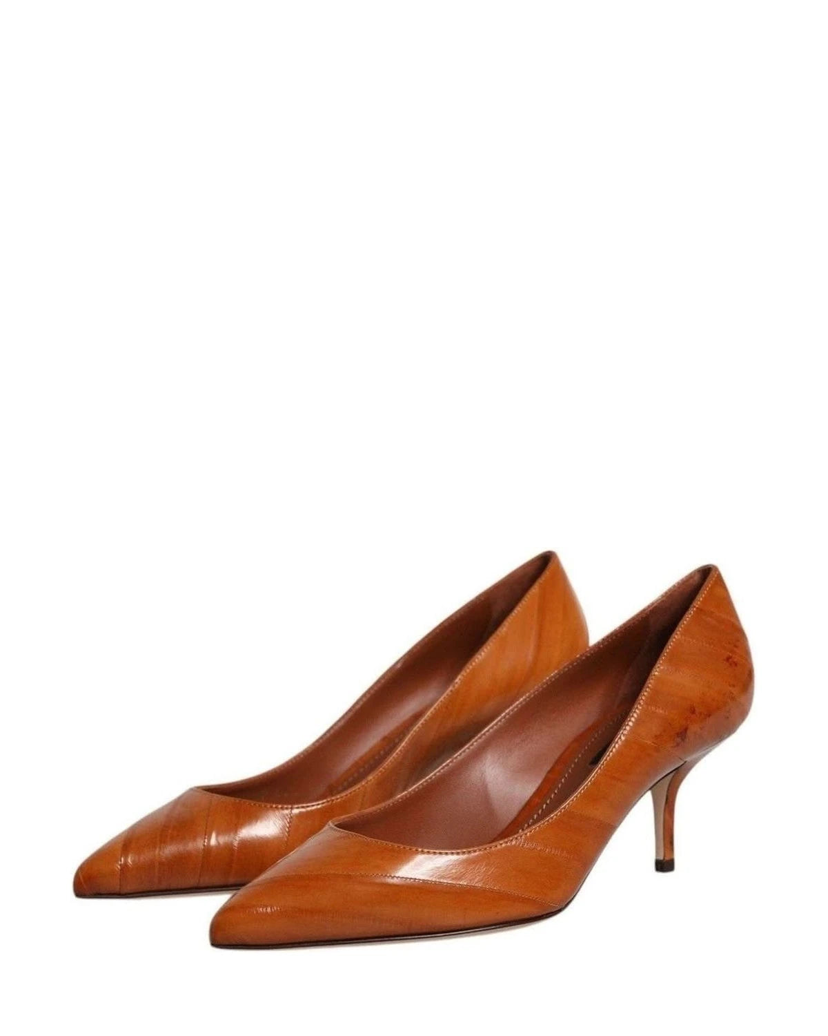 Dolce & Gabbana Brown Leather Kitten Heels Pumps Shoes Heels