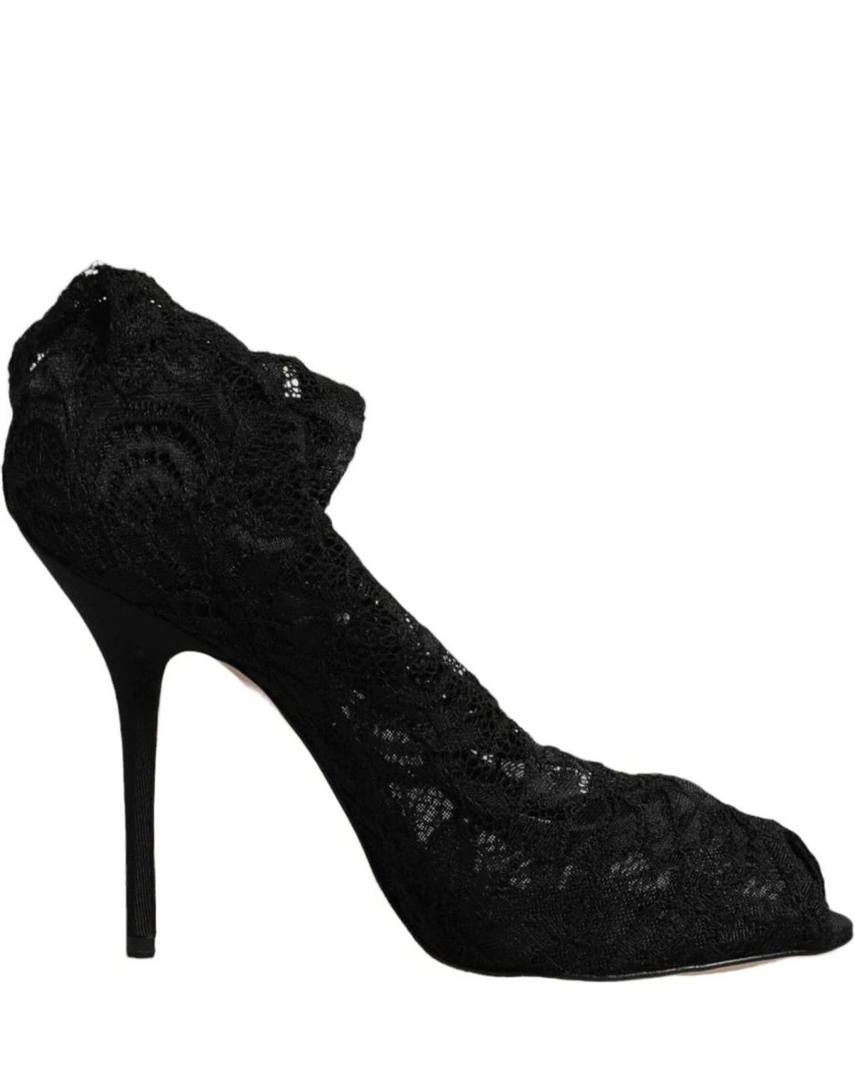 Dolce & Gabbana Black Lace Stretch Heels Mid Calf Boots Shoes Boots