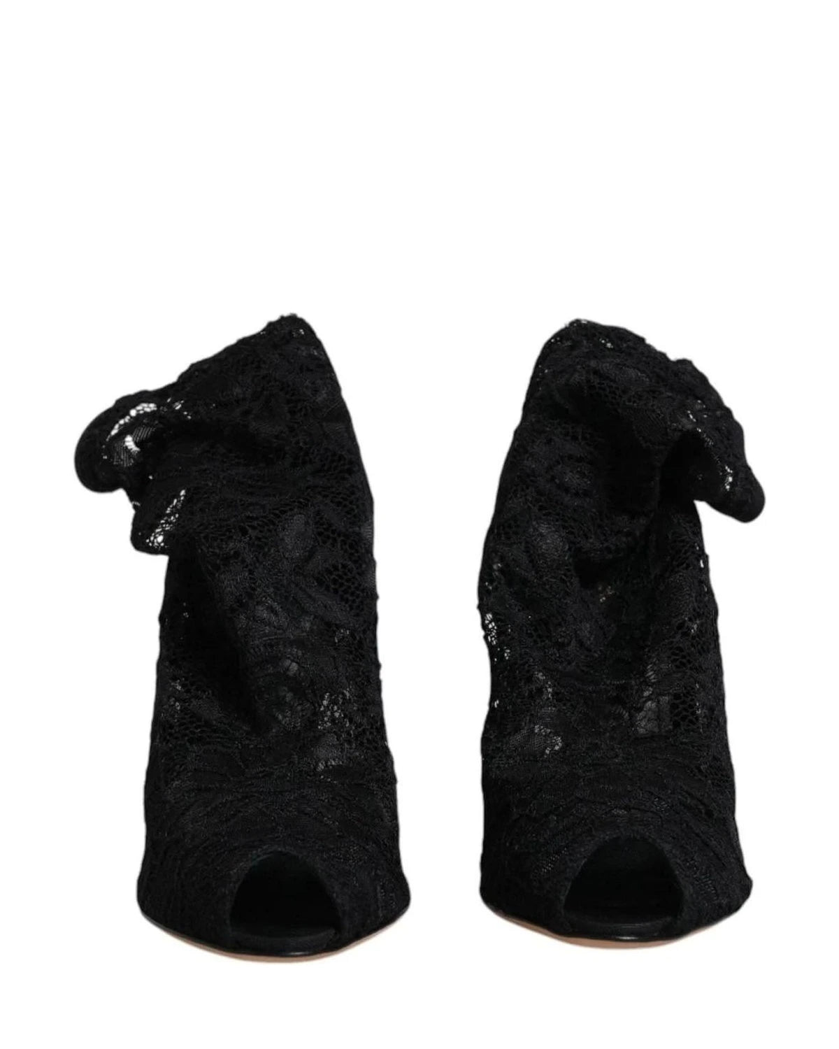 Dolce & Gabbana Black Lace Stretch Heels Mid Calf Boots Shoes Boots