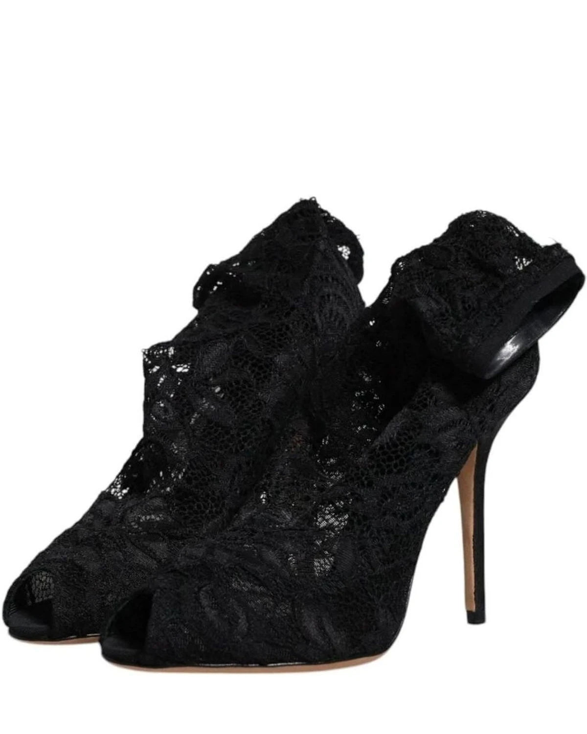 Dolce & Gabbana Black Lace Stretch Heels Mid Calf Boots Shoes Boots