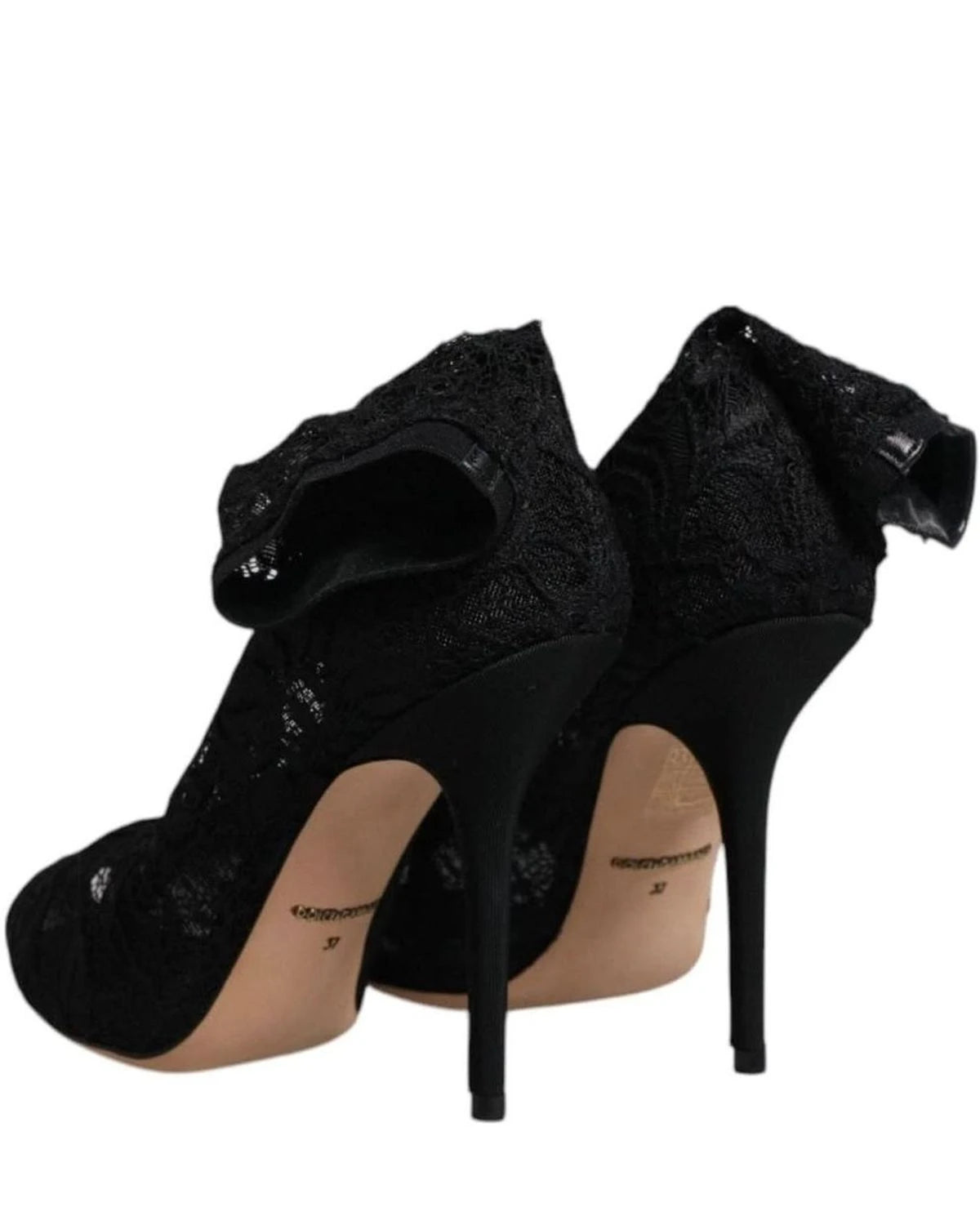 Dolce & Gabbana Black Lace Stretch Heels Mid Calf Boots Shoes Boots