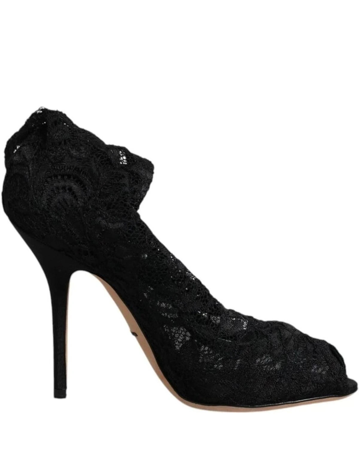 Dolce & Gabbana Black Lace Stretch Heels Mid Calf Boots Shoes Boots