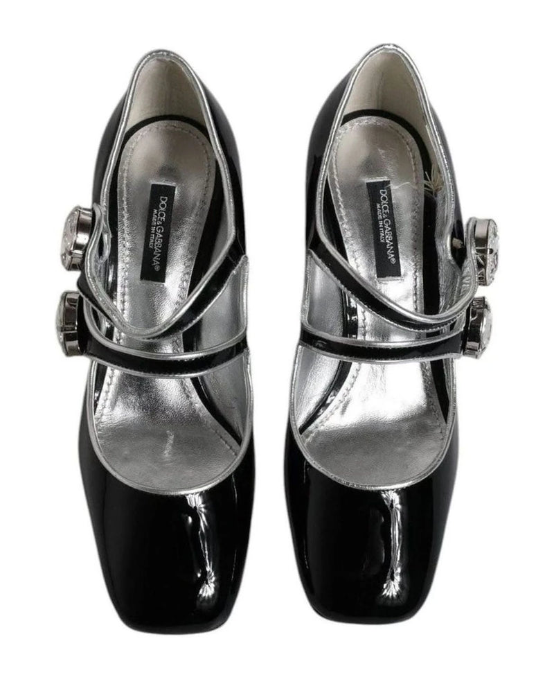 Dolce & Gabbana Black Patent Leather Crystal Mary Jane Pumps Shoes Heels