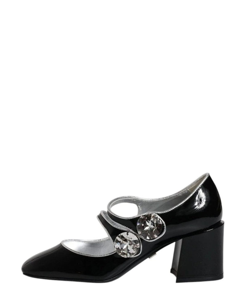 Dolce & Gabbana Black Patent Leather Crystal Mary Jane Pumps Shoes Heels