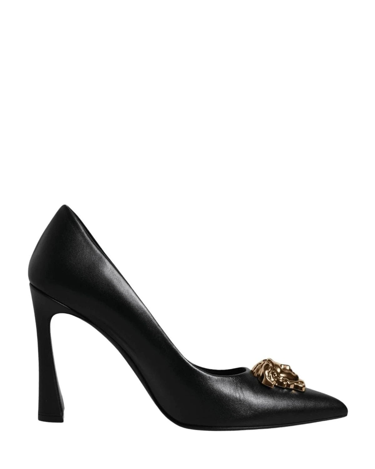 Versace Leather Black Logo Plaque High Heels Pumps Shoes Heels