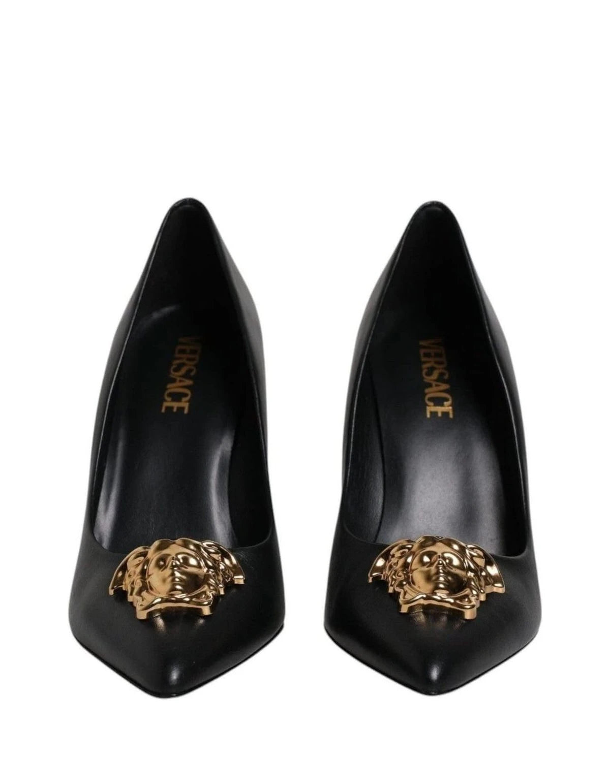 Versace Leather Black Logo Plaque High Heels Pumps Shoes Heels