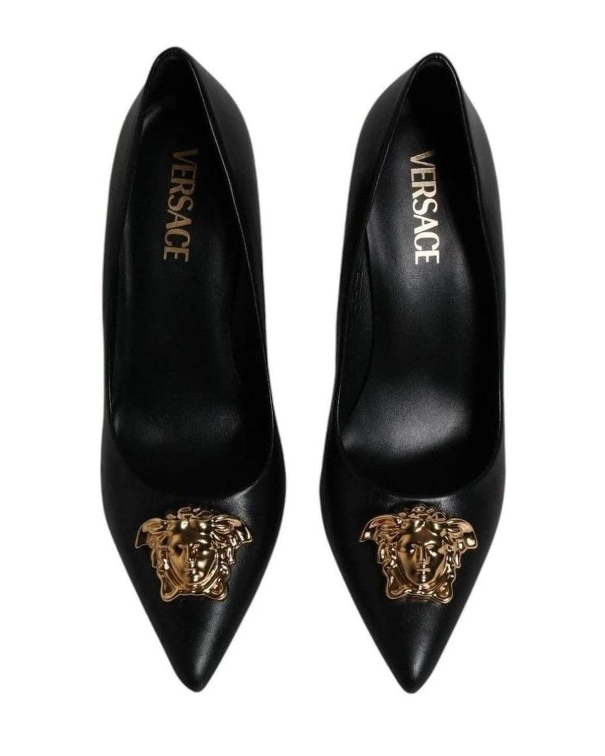 Versace Leather Black Logo Plaque High Heels Pumps Shoes Heels