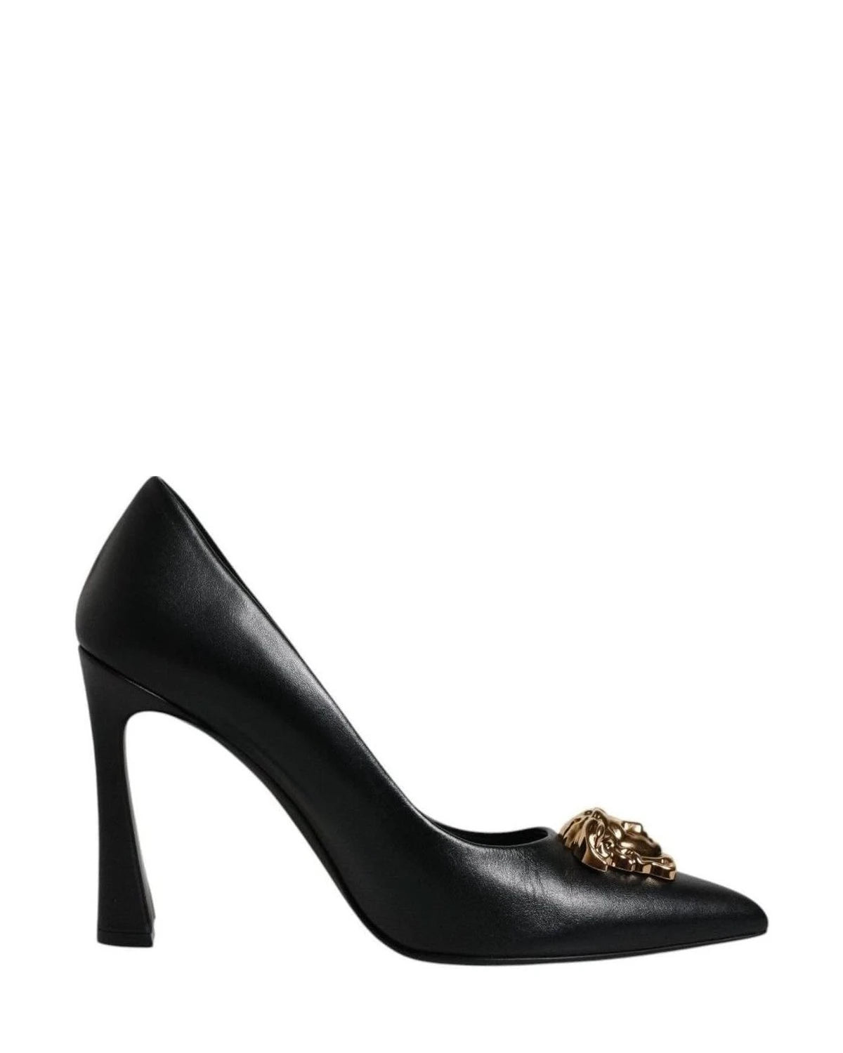 Versace Leather Black Logo Plaque High Heels Pumps Shoes Heels