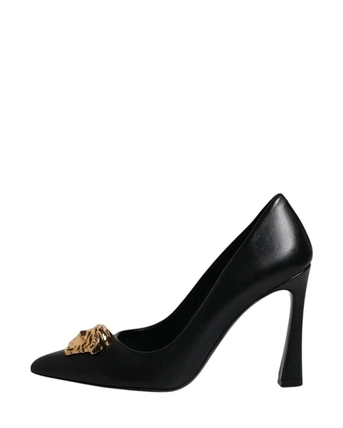 Versace Leather Black Logo Plaque High Heels Pumps Shoes Heels